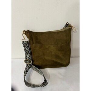 AHDORNED ARMY GREEN SUEDE MESSENGER BAG with strap